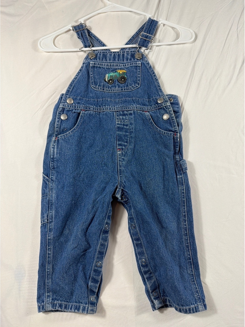 Baby Gap Denim Overalls with Tractor and Wagon Embroidery 18-24 Months